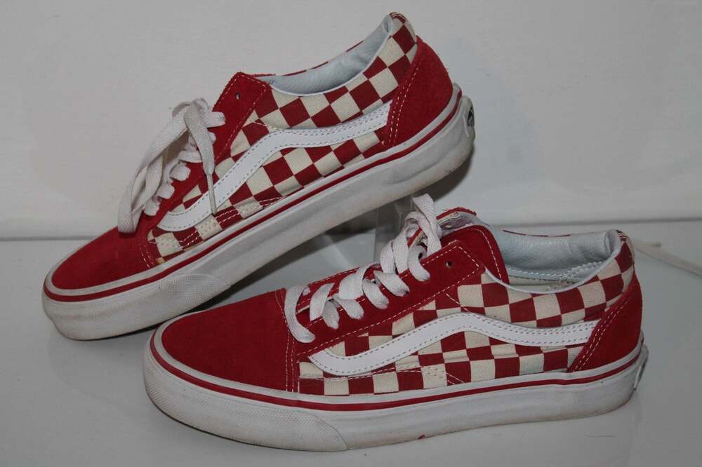 Vans Suede Canvas Sneakers, Women's 6.5, Red White, Skater, Y2K, Classic